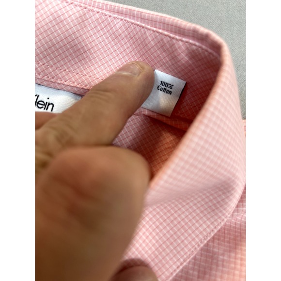 Calvin Klein Shirt Mens 17 34/35 Pink Mini Check Regular Fit Mens Large - Picture 11 of 13